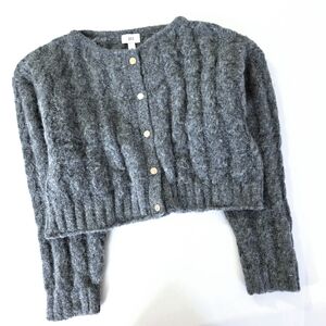 Gaia x Gap Collaboration Crop Cable Knit Large Button Up Cardigan Gray Sweater